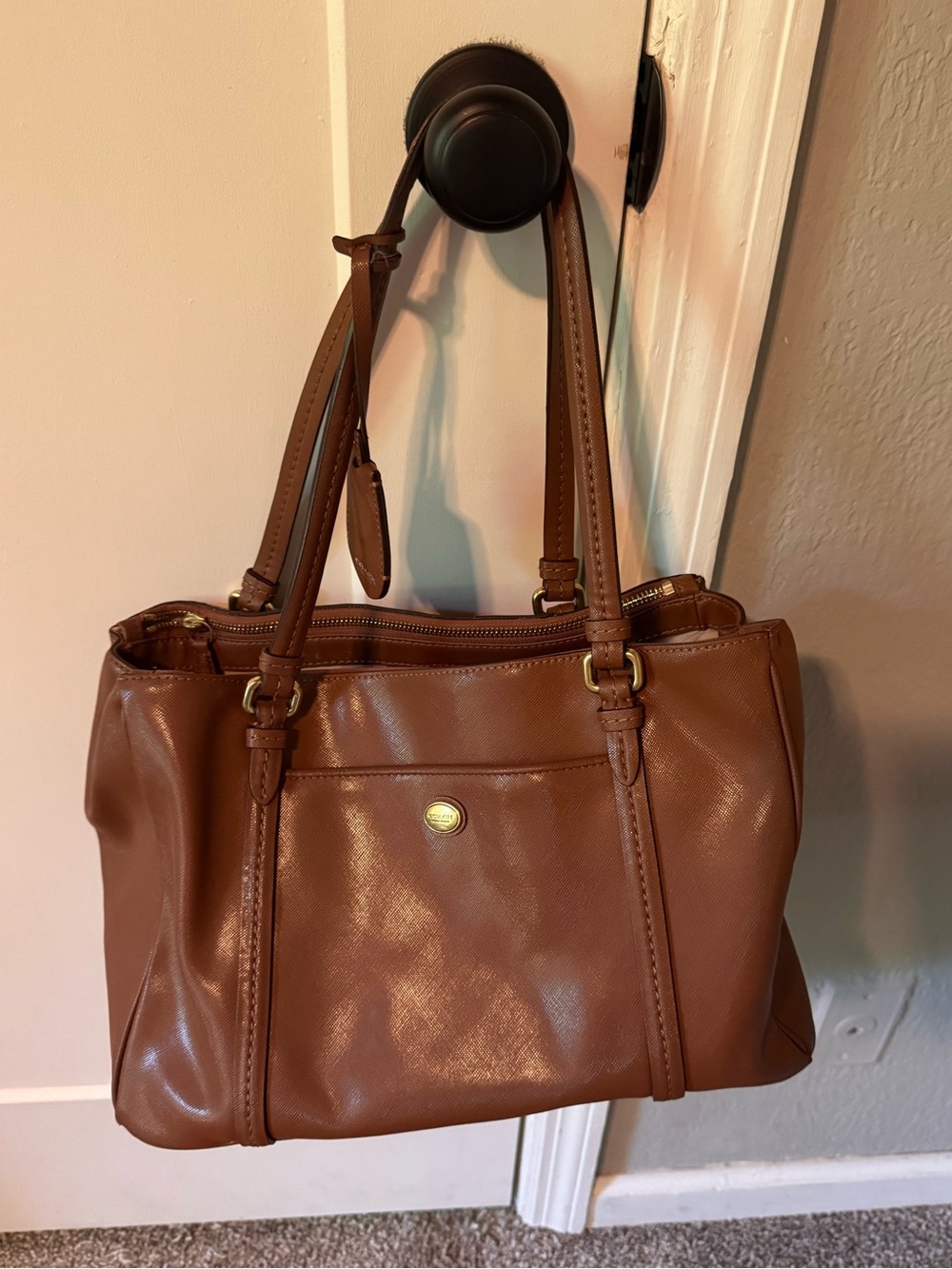 Vintage Coach Peyton Leather Jordan Caryall Double Zip Tote Bag Brown F25669